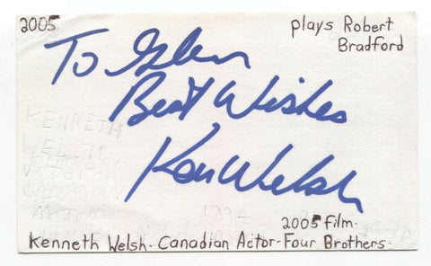 Kenneth Welsh Signed 3x5 Index Card Autographed Twin Peaks The Aviator Actor