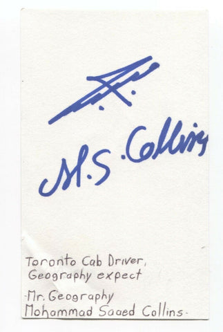 Mohammad Saaed Collins Signed 3x5 Index Card Autograph Signature Mr. Geography