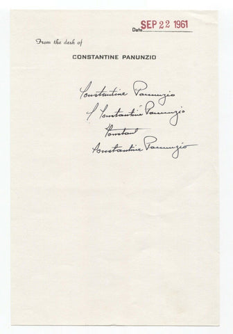 Constantine Panunzio Signed Letter Note Autographed x4 Signature Minister Author