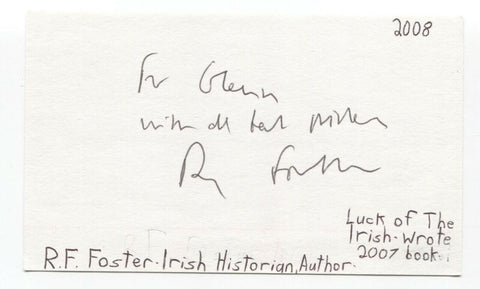 R.F. Foster Signed 3x5 Index Card Autographed Signature Author Historian