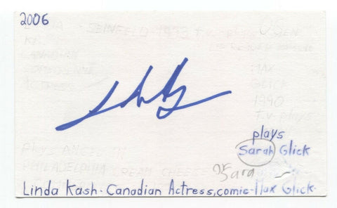 Linda Kash Signed 3x5 Index Card Autographed Signature Seinfeld 