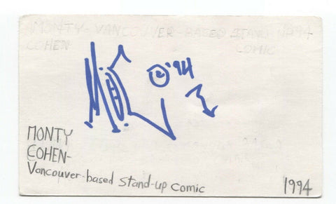 Monty Cohen Signed 3x5 Index Card Autographed Signature Comedian Comic Actor