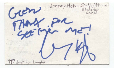 Jeremy Hotz Signed Index 3x5 Card Autographed Comedian David Letterman Show