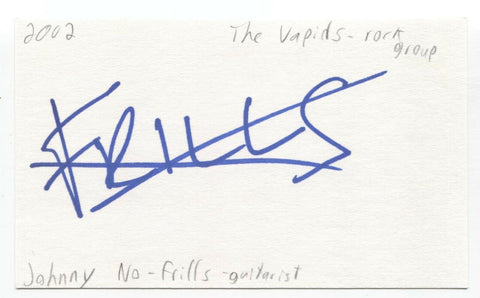 The Vapids - Johnny No Frills Signed 3x5 Index Card Autographed Signature Band