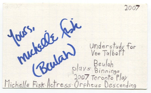 Michelle Fisk Signed 3x5 Index Card Autograph Actress Traders