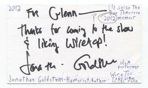 Jonathan Goldstein Signed 3x5 Index Card Autographed Signature Author Humorist