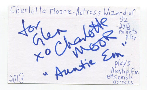 Charlotte Moore Signed 3x5 Index Card Autographed Actress Bionic Woman Waltons