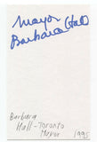 Barbara Hall Signed 3x5 Index Card Autographed Signature Toronto Mayor