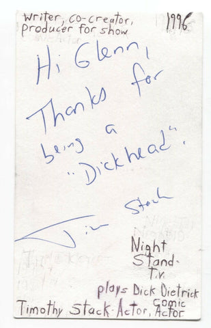 Timothy Stack Signed 3x5 Index Card Autographed Signature Punky Brewster