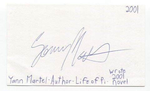 Yann Martel Brown Signed 3x5 Index Card Autographed Signature Life of Pi Author