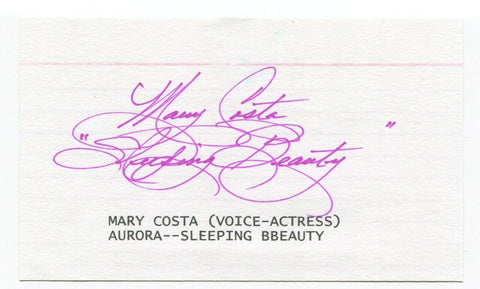 Mary Costa Signed 3x5 Index Card Autographed Walt Disney Sleeping Beauty Voice
