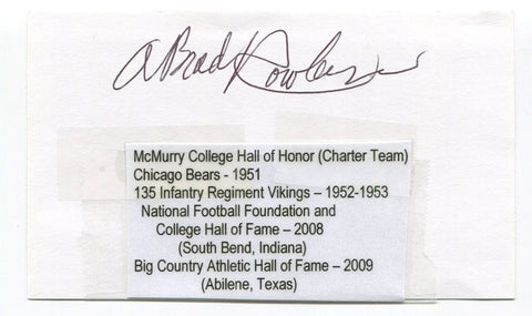 Brad Rowland Signed 3x5 Index Card Autographed College Football Hall of Fame HOF