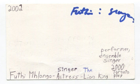 Futhi Mhlongo Signed 3x5 Index Card Autographed Actress Sarafina!