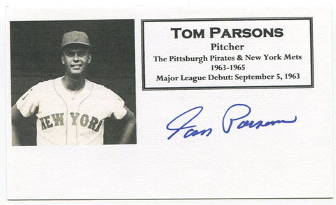 Tom Parson Signed 3x5 Index Card Autographed Baseball 1963 Pittsburgh Pirates