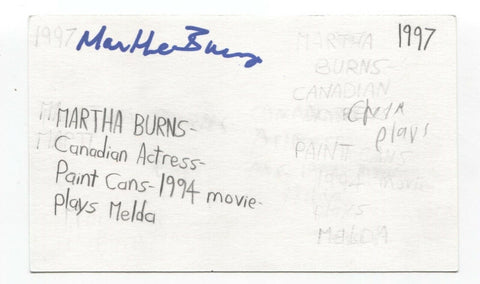 Martha Burns Signed 3x5 Index Card Autographed Signature Actor