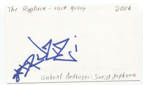 The Rapture - Gabriel Andruzzi Signed 3x5 Index Card Autographed Signature Band