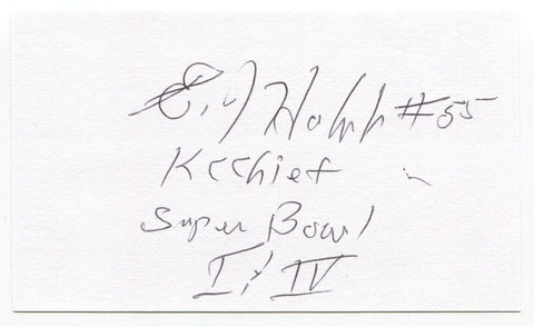 E.J. Holub Signed 3x5 Index Card Autographed NFL Kansas City Chiefs Super Bowl