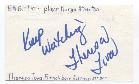 Theresa Tova Signed 3x5 Index Card Autographed Signature Actress Playwright