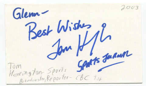 Tom Harrington Signed 3x5 Index Card Autographed Signature Canadian Journalist