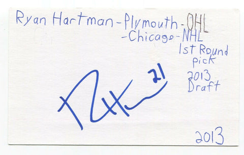 Ryan Hartman Signed 3x5 Index Card Autographed NHL Hockey SUPER EARLY CAREER