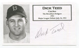 Dick Teed Signed 3x5 Index Card Autograph Baseball MLB 1953 Brooklyn Dodgers