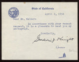 Goodwin Knight (d. 1970) Signed Card Autographed Governor of California 