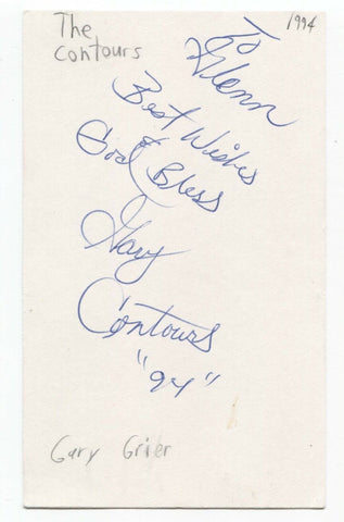 The Contours - Gary Grier Signed Index 3x5 Card Autographed Signature Band