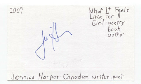 Jennica Harper Signed 3x5 Index Card Autographed Signature Author Poet Writer