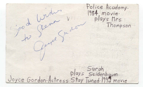 Joyce Gordon Signed 3x5 Index Card Autographed Signature Actress Police Academy