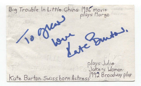 Kate Burton Signed 3x5 Index Card Autographed Signature Actress