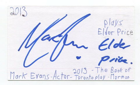 Mark Evans Signed 3x5 Index Card Autographed Actor A Chorus Line