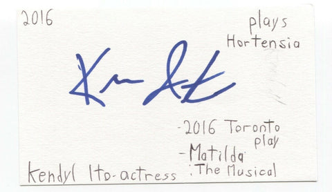 Kendyl Ito Signed 3x5 Index Card Autographed Signature Theatre Actress