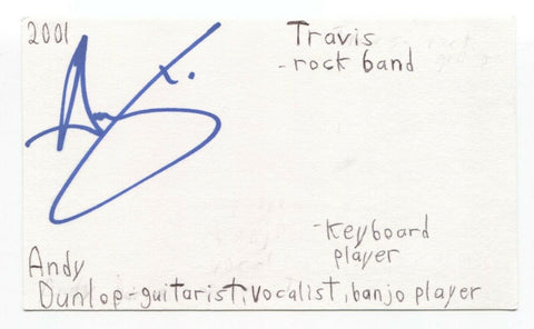 Travis - Andy Dunlop Signed 3x5 Index Card Autographed Signature Band