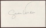 Gwen Verdon Signed Index Card Signature Vintage Autographed AUTO 