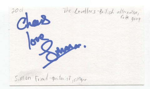 The Levellers - Simon Friend Signed 3x5 Index Card Autographed Signature Band