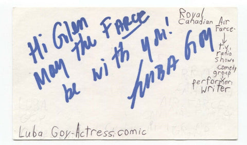 Luba Goy Signed 3x5 Index Card Autographed Actor Royal Canadian Air Farce