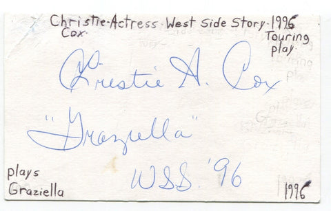Christie Cox Signed 3x5 Index Card Autographed Actress West Side Story