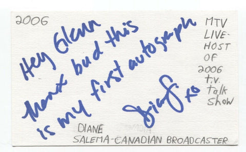 Diane Salema Signed 3x5 Index Card Autographed Signature MTV Host Actress 
