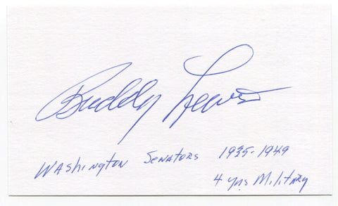 Buddy Lewis Signed 3x5 Index Card Autographed MLB Baseball Washington Senators