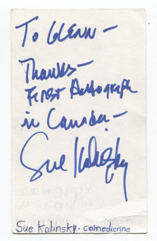 Sue Kolinsky Signed 3x5 Index Card Autographed Signature Comedian Actress Comic