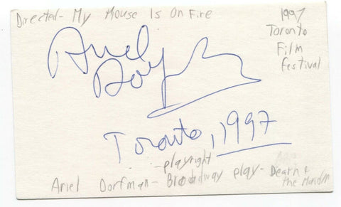 Ariel Dorfman Signed 3x5 Index Card Autographed Signature Playwright Author