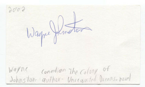 Wayne Johnston Signed 3x5 Index Card Autographed Signature Author Writer