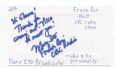 Mary Ito Signed 3x5 Index Card Autographed Signature Broadcaster Host Journalist
