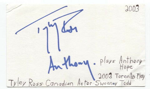 Tyley Ross Signed 3x5 Index Card Autographed Signature Actor Singer