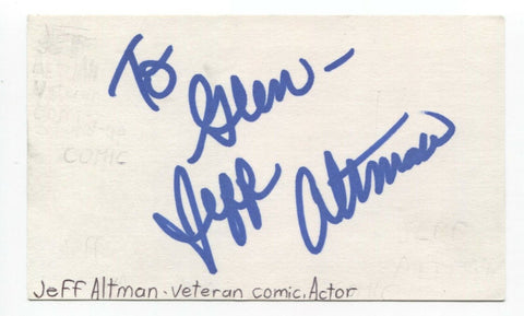 Jeff Altman Signed 3x5 Index Card Autographed Comedian David Letterman Show