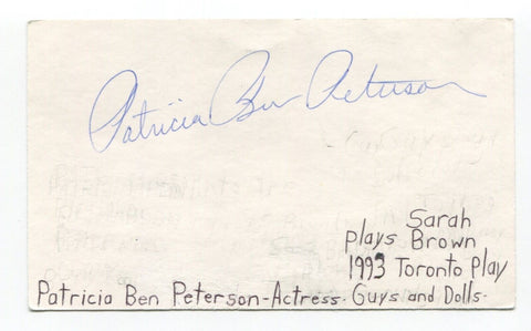 Patricia Ben Peterson Signed 3x5 Index Card Autographed Actress Guys and Dolls