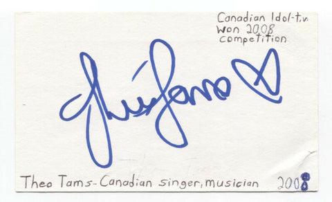 Theo Tams Signed 3x5 Index Card Autographed Signature Singer Canadian Idol