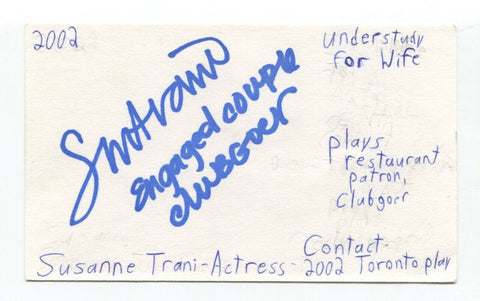 Susanne Trani Signed 3x5 Index Card Autograph Actress Contact