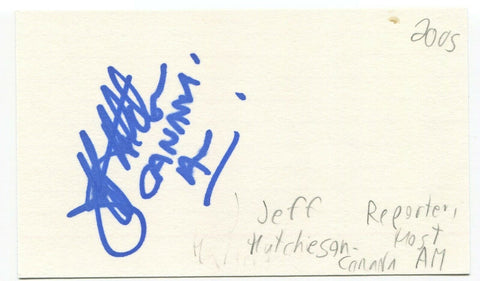 Jeff Hutcheson Signed 3x5 Index Card Autographed Signature Reporter Canada AM