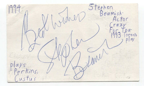 Stephen Beamish Signed 3x5 Index Card Autographed Signature Actor